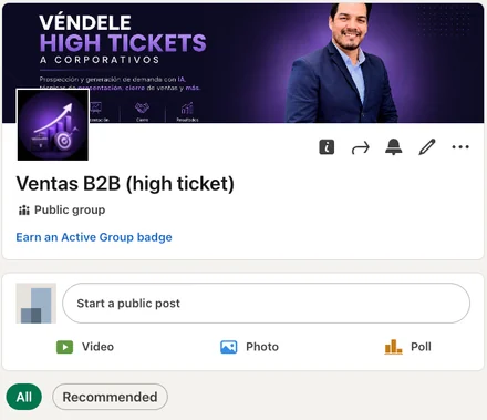 Página del grupo de LinkedIn Ventas B2B (high ticket)